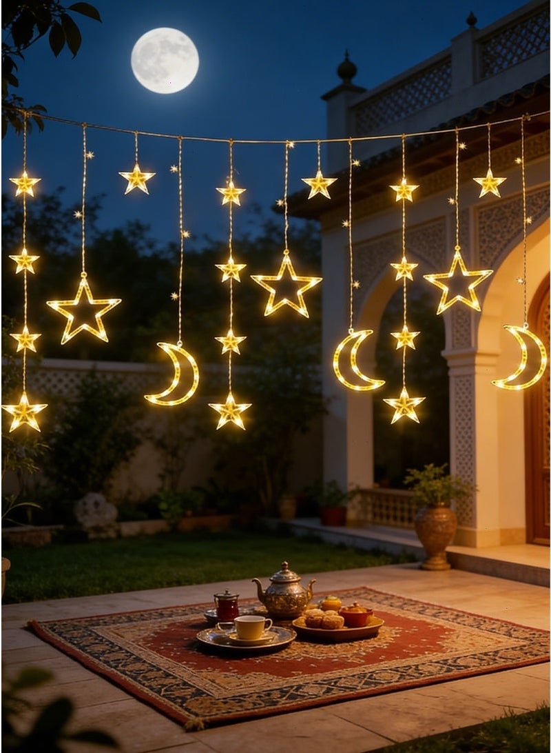 135 LED Ramadan Lights, Star Moon Ramadan Decorations with Remote & Dual Power (Battery/USB), Warm White Curtain Lights for Home Holiday Party Decor - Image 2